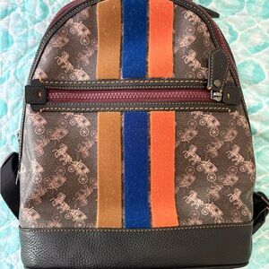 Coach Brown and Blue Backpack with Monogram Pattern